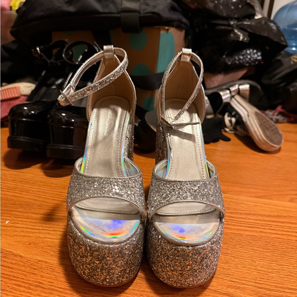 Sparkling Silver Platform Sandals